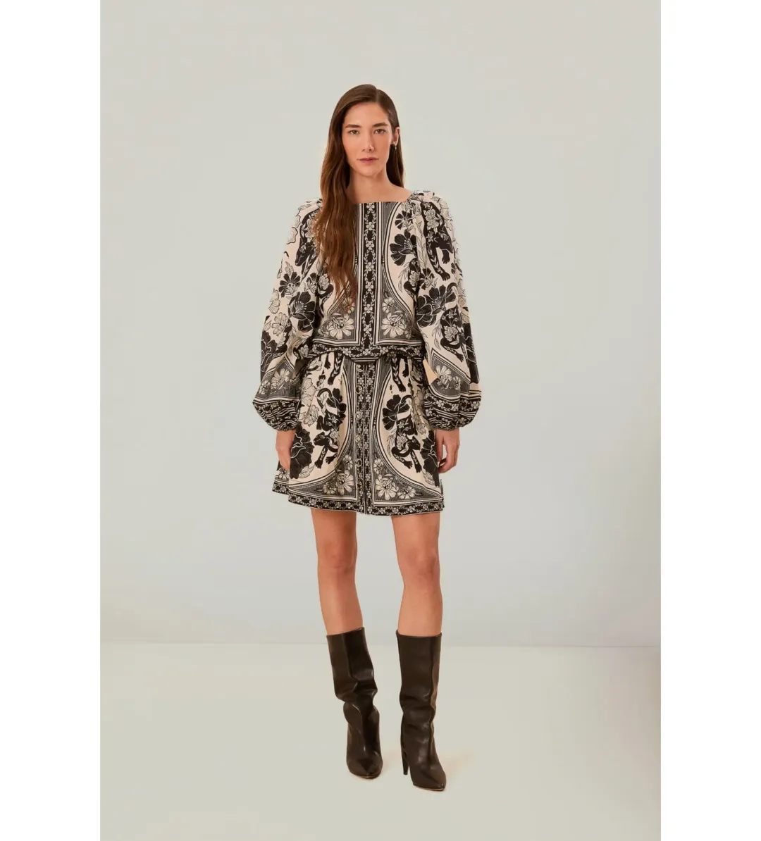 Farm Rio Flower Leopards Long Sleeve Blouse in Off-White Size L/Au 16  for rent on The Volte - main image