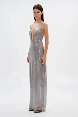 Misha The Alusia Maxi Dress Silver Sequin Size 8  for rent on The Volte - image 2