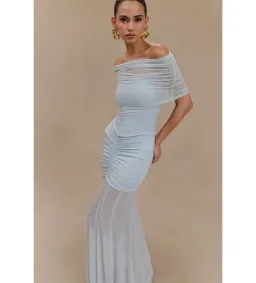 Meshki Caspian Slinky Mesh Off Shoulder Dress Pale Blue Size AU 8 for rent on The Volte - image 3