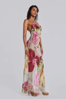 Jaded London Dahlia Hand Beaded Backless Chiffon Maxi Dress Floral Size 8 for rent on The Volte - image 1