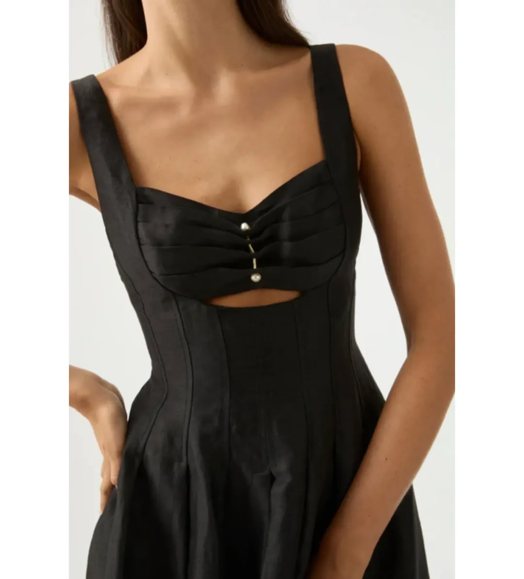 AJE Divinity Pearl Pin Midi Dress Black Size XS / AU 6 for rent on The Volte - main image
