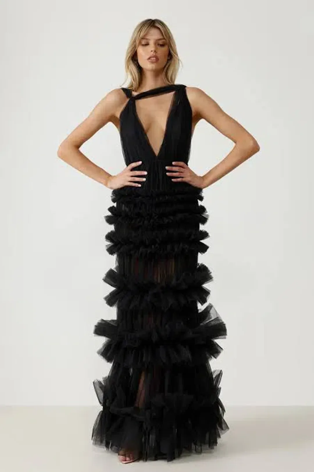 Lexi Mariella Tulle Maxi Dress Charcoal Black Small Size 8 for rent on The Volte - main image