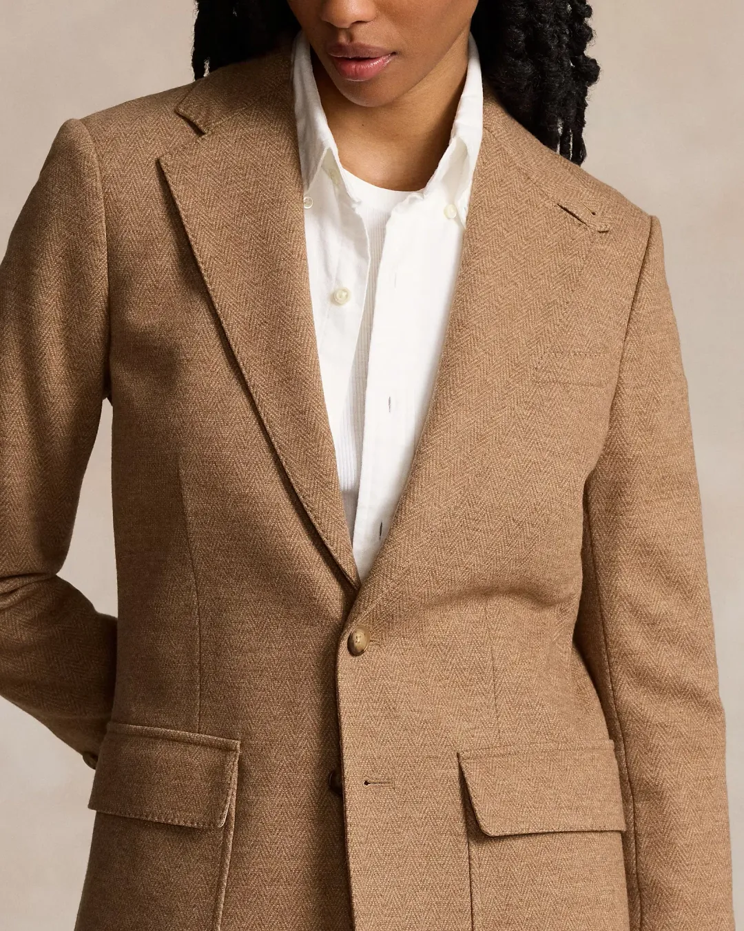 Ralph Lauren Wool-cotton Blazer Tan Herringbone Size AU 10 for rent on The Volte - main image