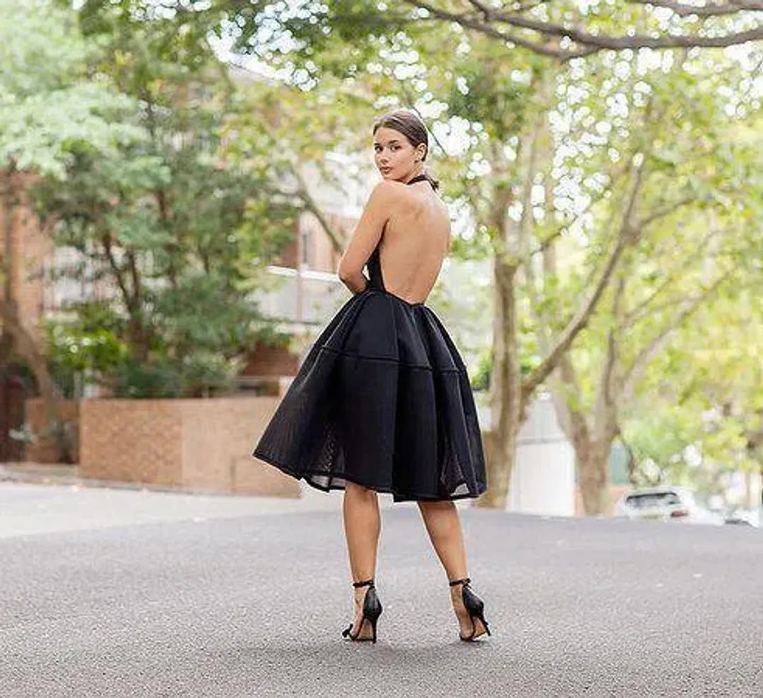 Scanlan Theodore Webbing Halter Dress Black Size 6 for rent on The Volte - main image