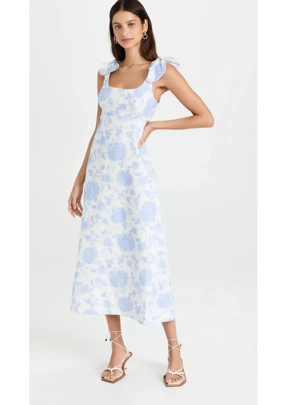 Zimmermann The Postcard Tie Shoulder Midi Dress Blue Tonal Floral Size 0 / AU 6 for rent on The Volte - main image