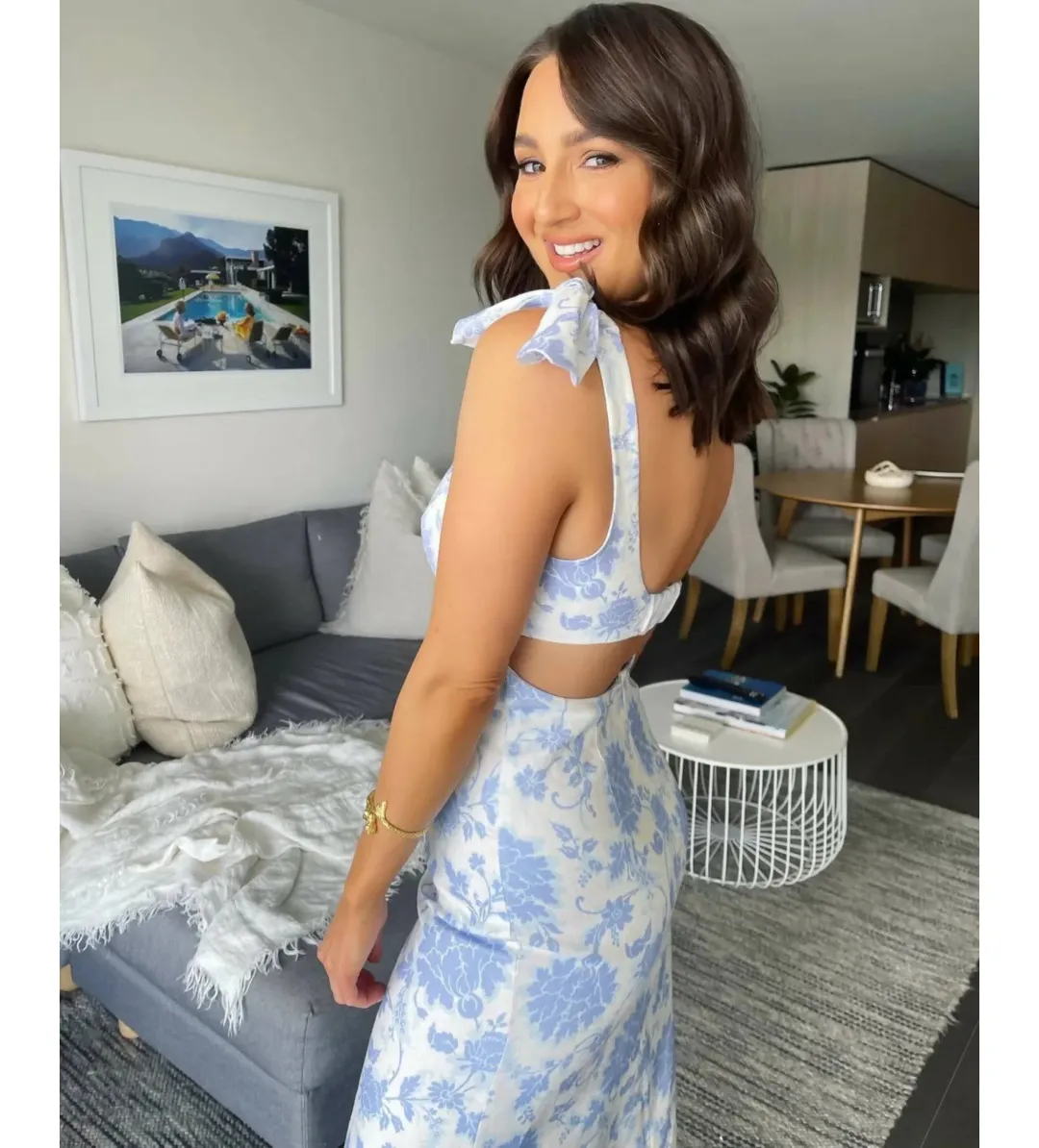 Zimmermann The Postcard Tie Shoulder Midi Dress Blue Tonal Floral Size 0 / AU 6 for rent on The Volte - main image
