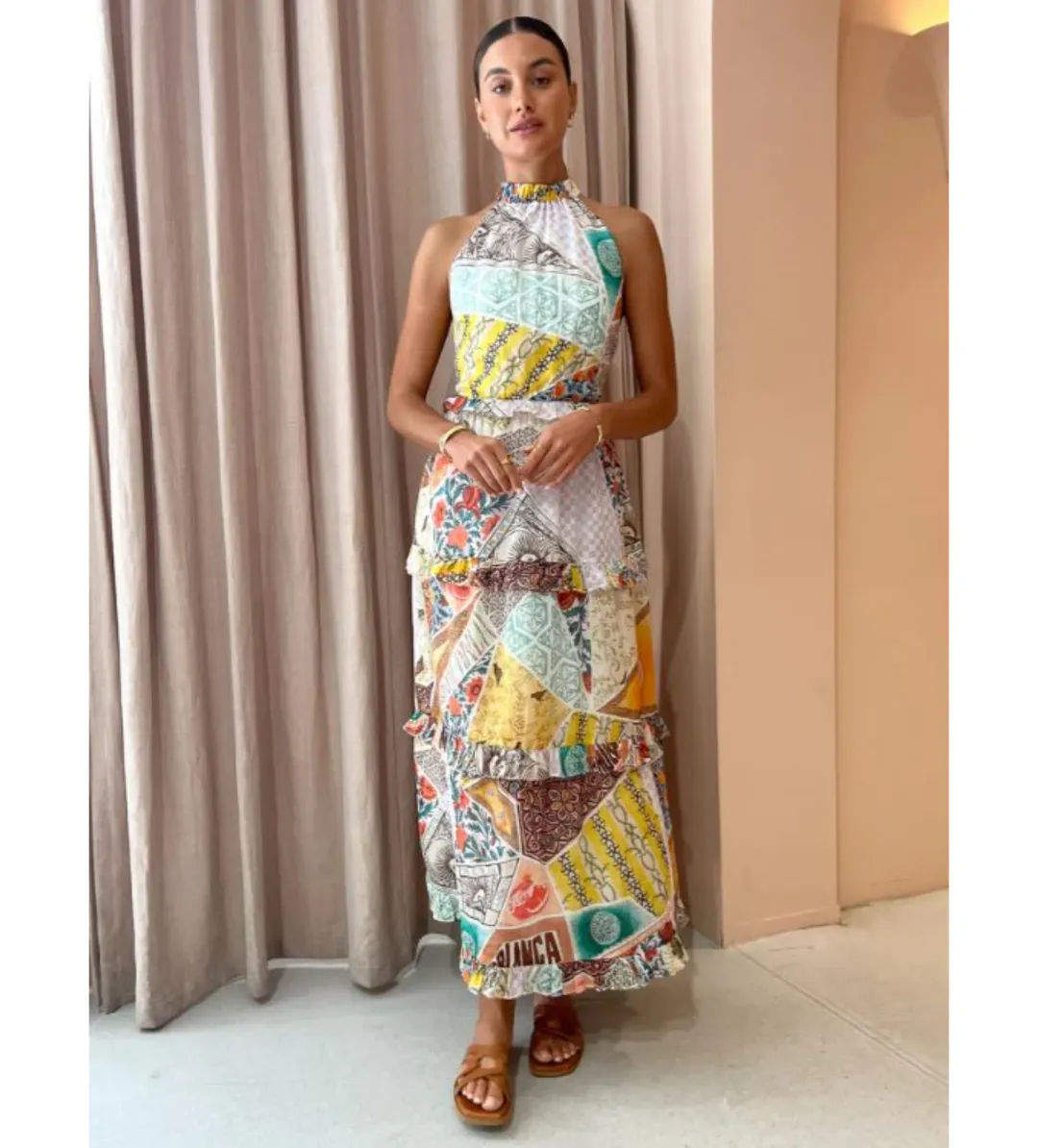 Kate Ford Zellejie Long Layered Maxi Dress Multi Print Size AU 6 for rent on The Volte - main image