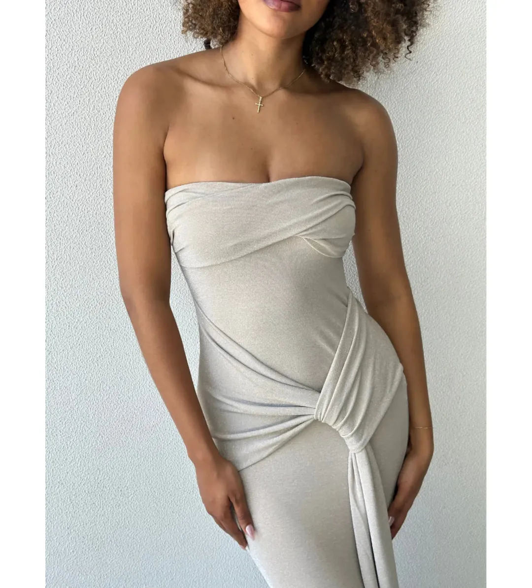 Lexi Tiffany Maxi Dress Champagne Size AU 6  for rent on The Volte - main image