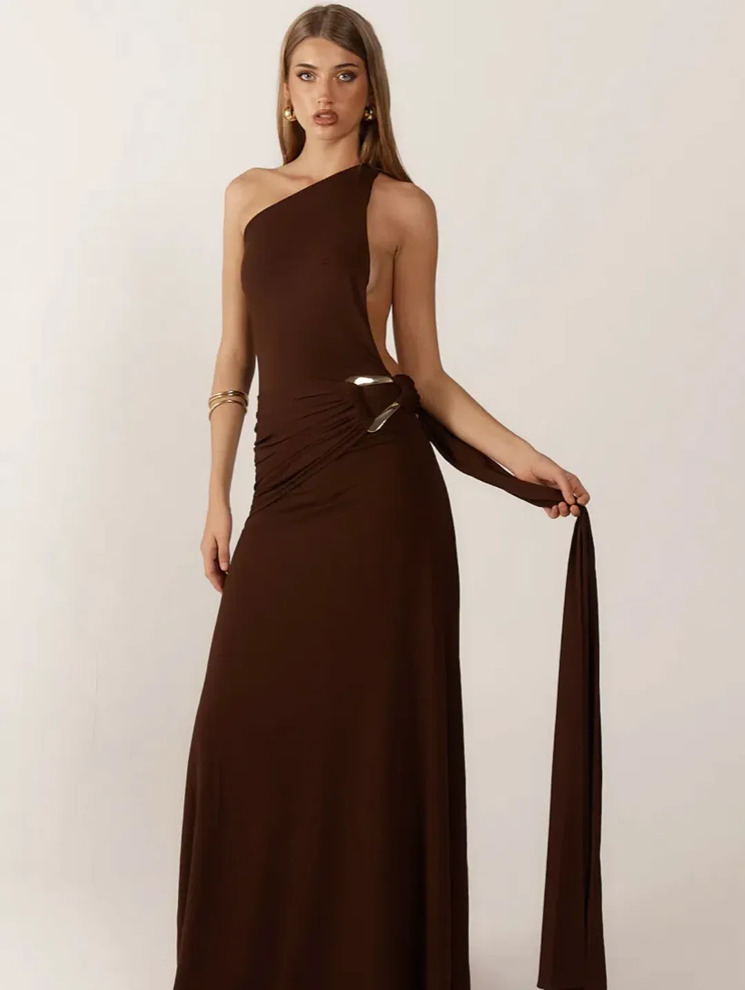 Ance Giria Gaia Gown Brown Maxi Size AU 10  for rent on The Volte - main image