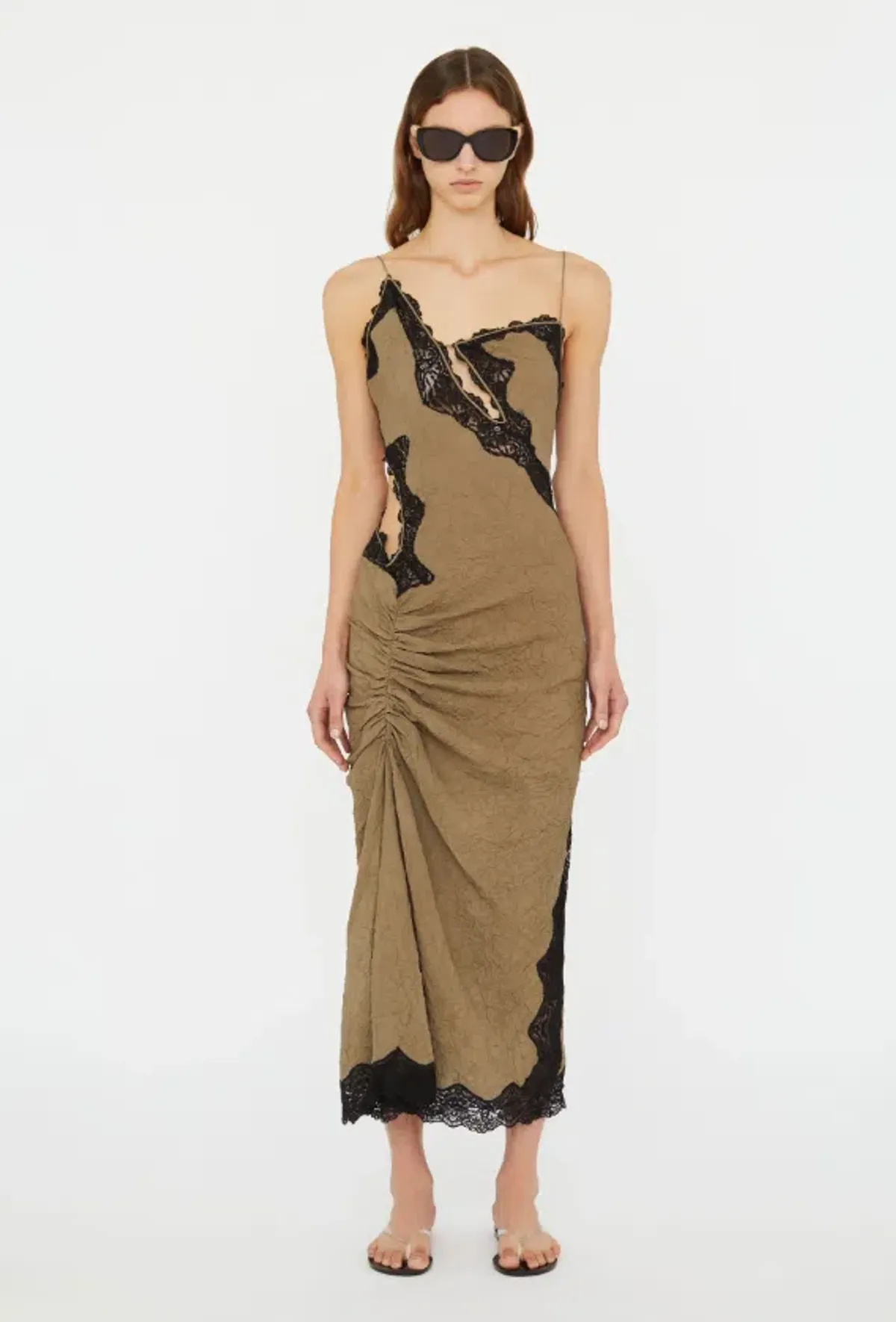 Christopher Esber Crimped Lace Cami Dress Eucalypt Black Size 6 for rent on The Volte - main image