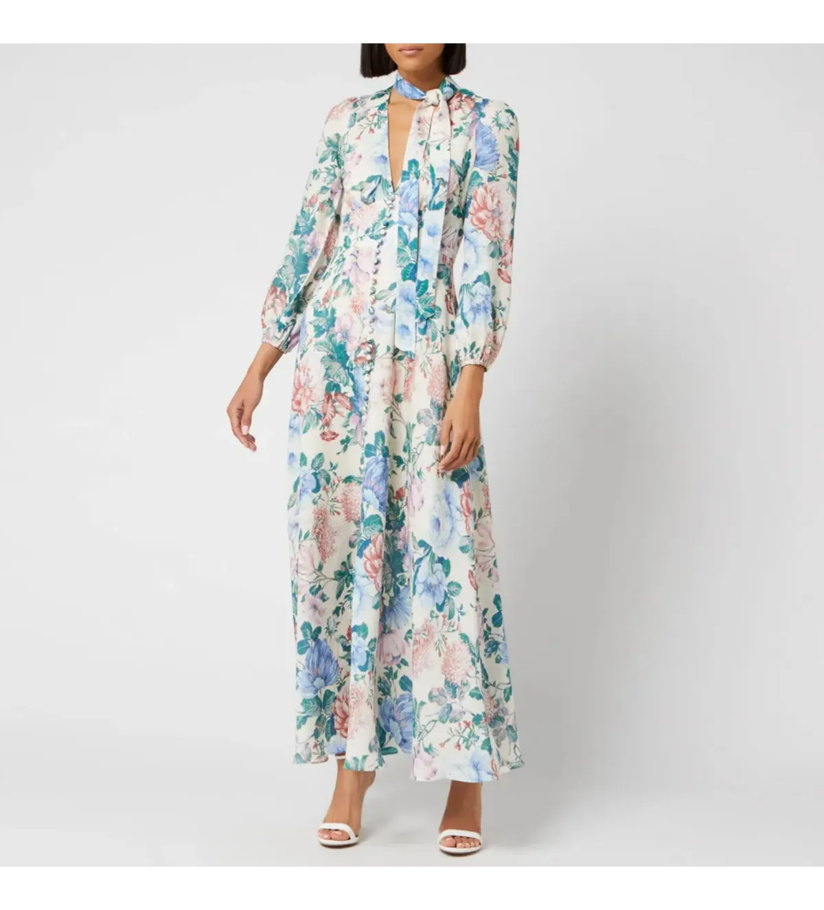 Zimmermann Verity Plunge Long Dress Cream Floral Size 0/Au 8  for rent on The Volte - main image
