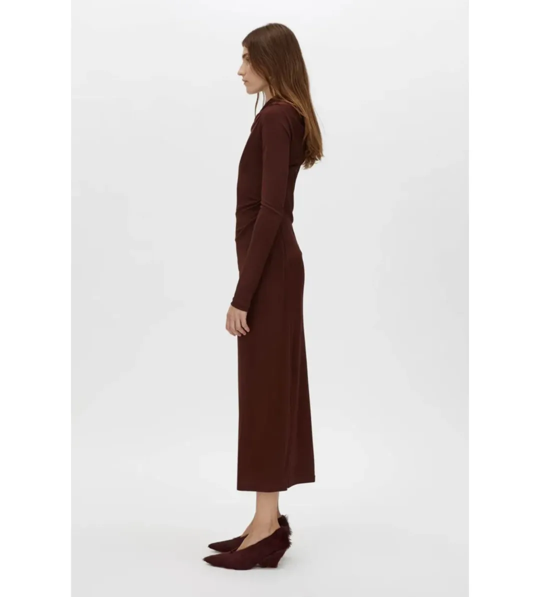 Camilla and Marc Mai Long Sleeve Midi Dress Almandine Burgundy Size AU 10 for rent on The Volte - main image