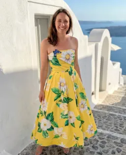 Leo Lin Lynn Bustier Midi Dress Joie Print in Sunshine Size 10 for rent on The Volte - image 1