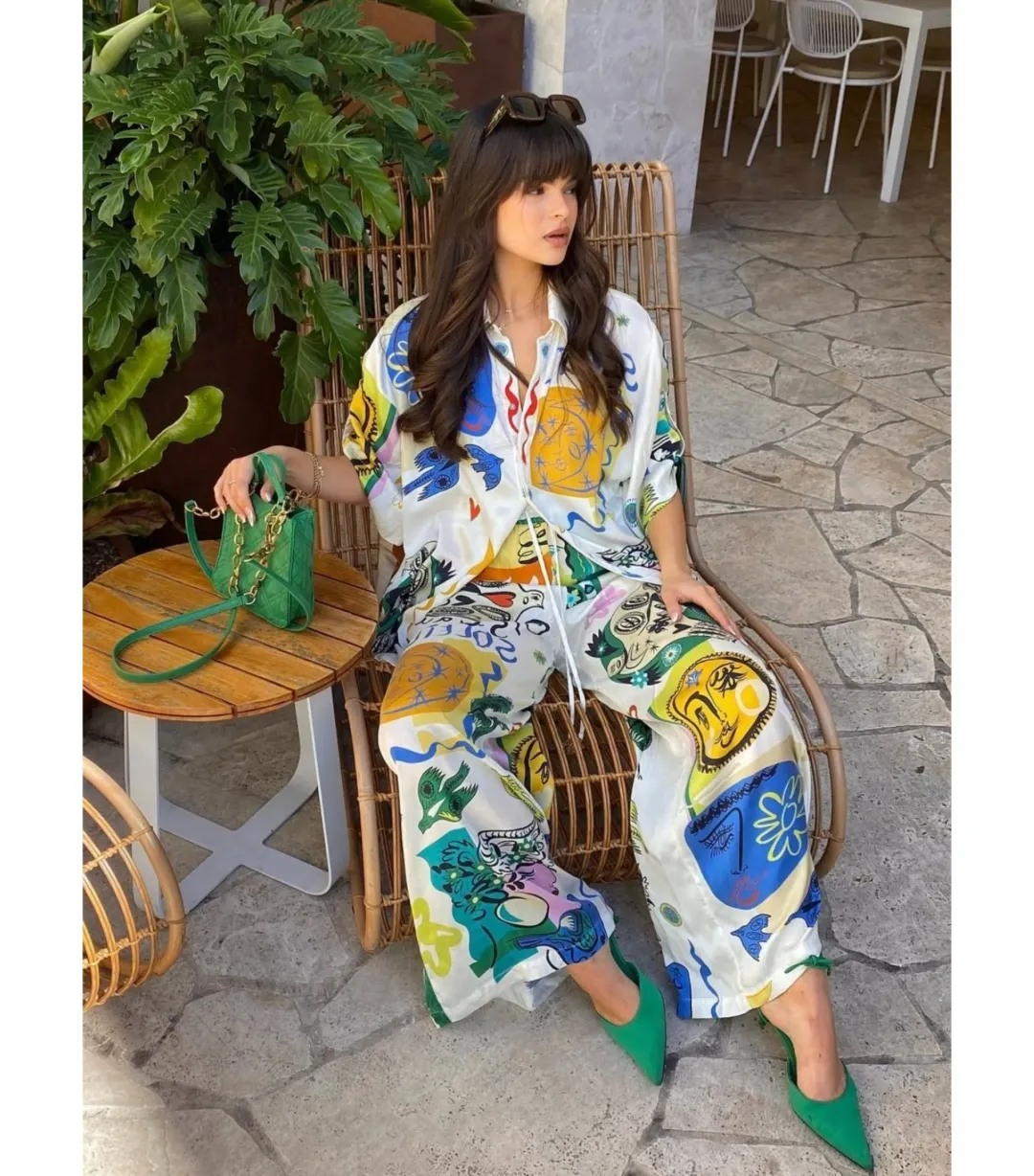 Alemais Soleil Oversized Shirt and Pants Set Print Size 12/L for rent on The Volte - main image