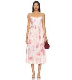 Zimmermann Waverly Corset Midi Dress Pink Palm Size 8 for rent on The Volte - image 1
