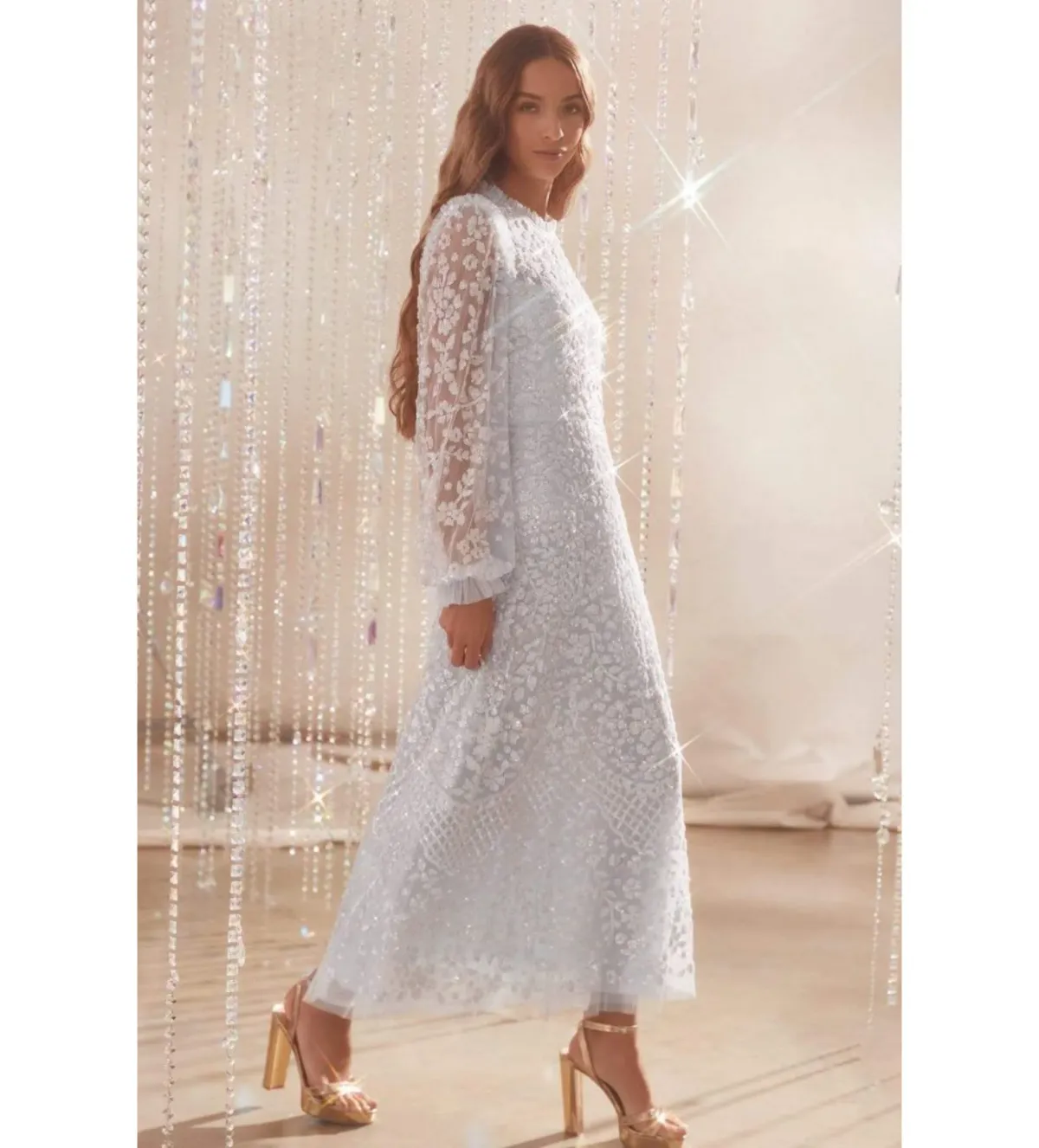 Needle and Thread The Seren Long Sleeve Ballerina Dress in Ice Blue Size 14 for rent on The Volte - main image