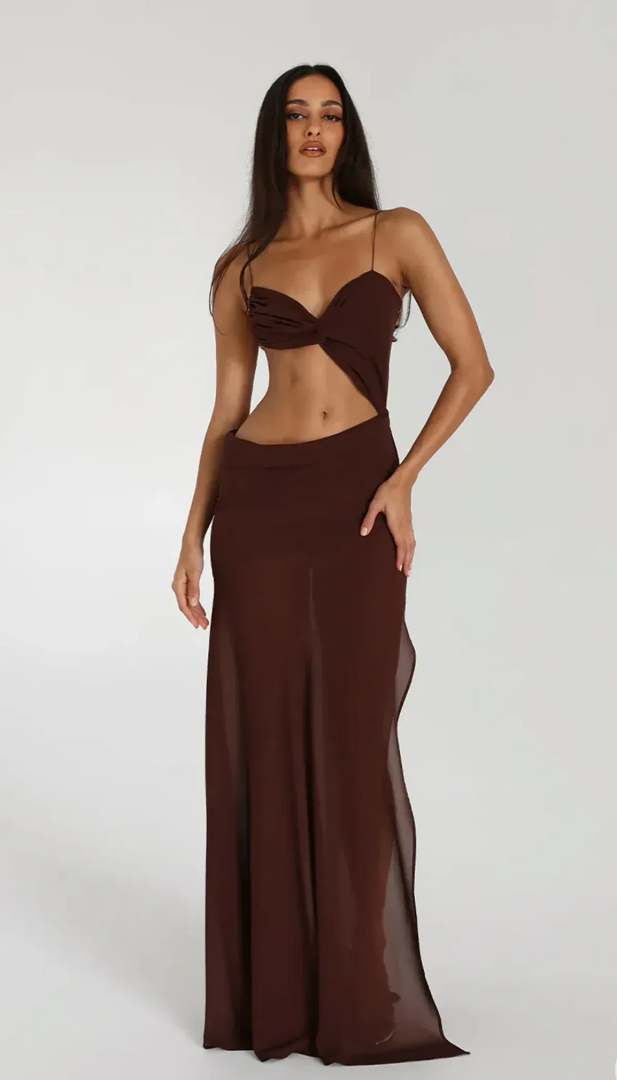 Natalie Rolt Dahlia Maxi Dress Espresso in Brown Size 8 for rent on The Volte - main image
