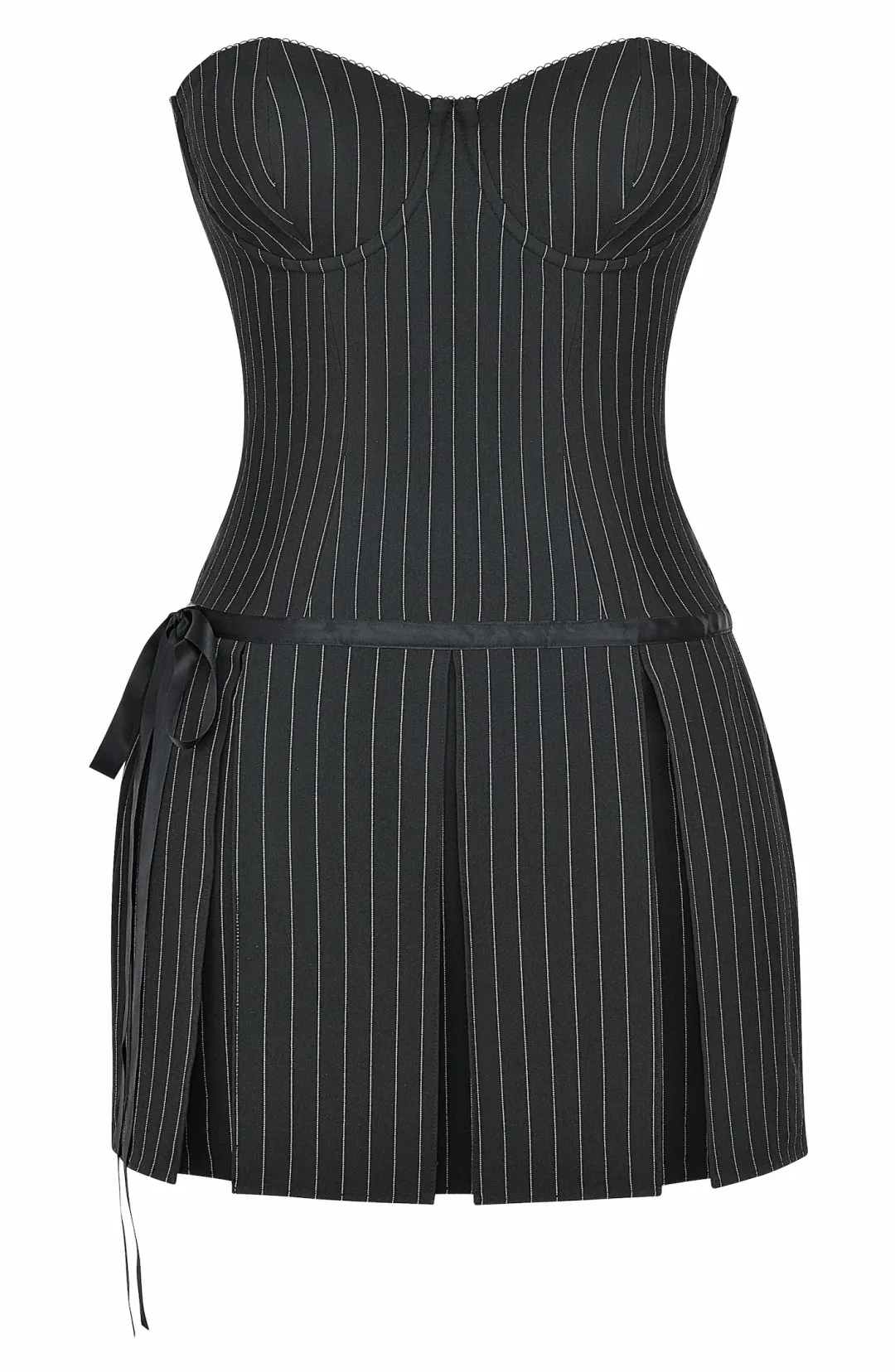 Mistress Rocks Black Pinstripe Mini Dress Black Size AU 10 for rent on The Volte - main image