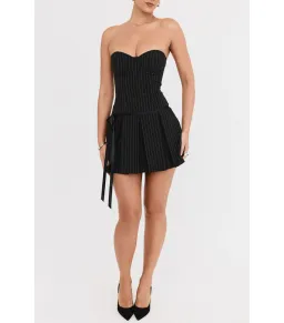 Mistress Rocks Black Pinstripe Mini Dress Black Size AU 10 for rent on The Volte - image 1