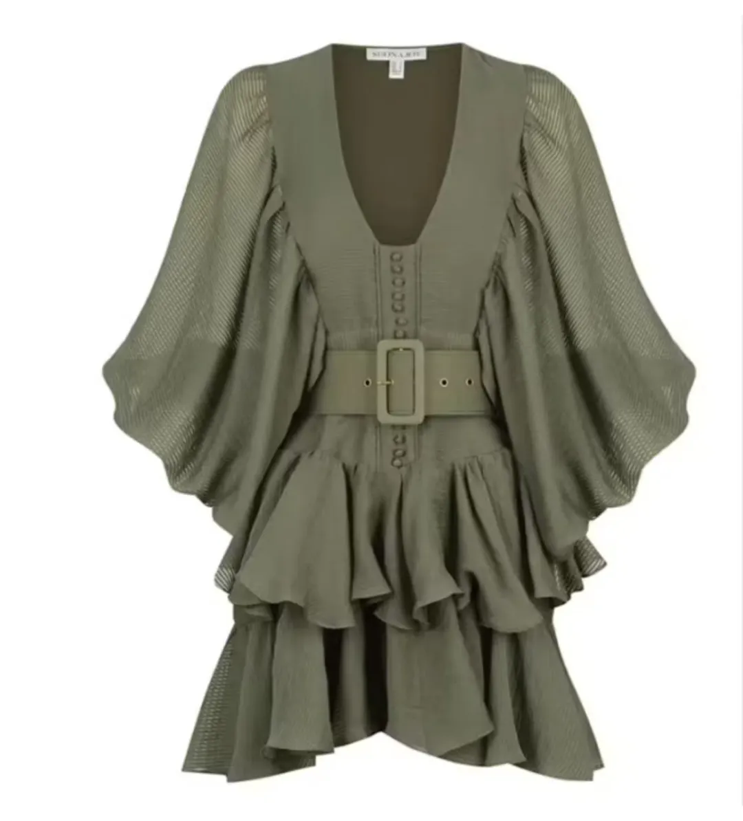 Shona Joy Charlotte Plunge Mini Dress Khaki Size 14 for rent on The Volte - main image