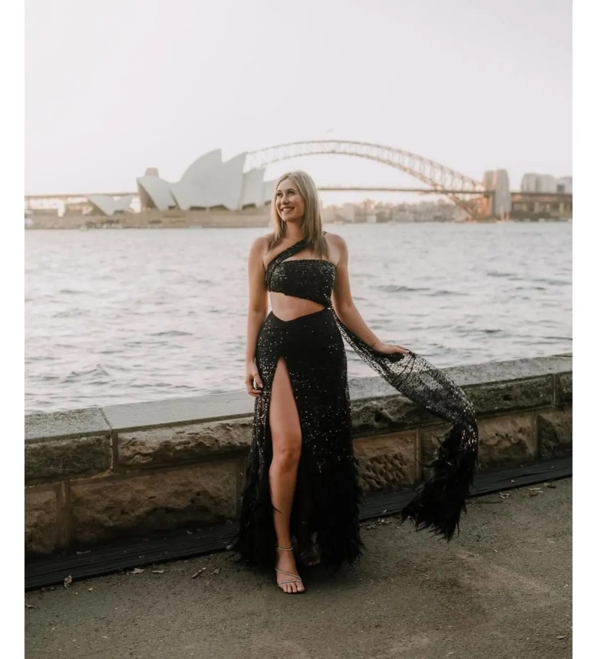Alamour The Label Delphie Beaded Feather Gown in Black Size XXS / AU 4  for rent on The Volte - main image