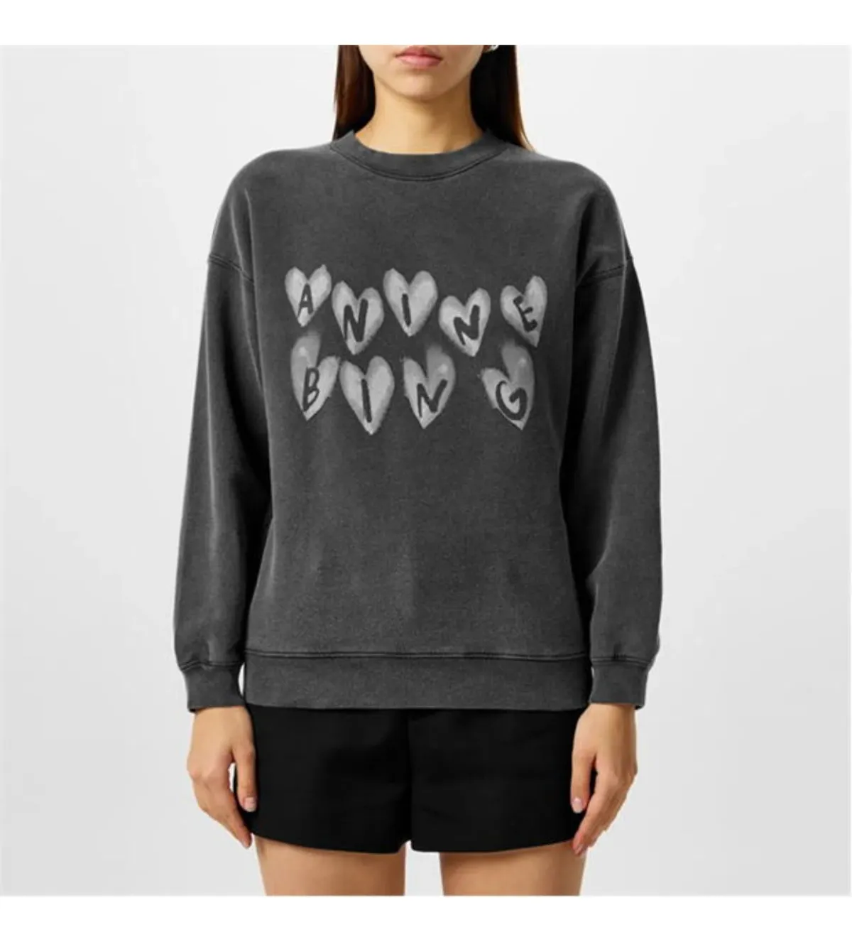 Anine Bing Spencer Sweatshirt Hearts Washed Black Size XS / AU 6 for rent on The Volte - main image