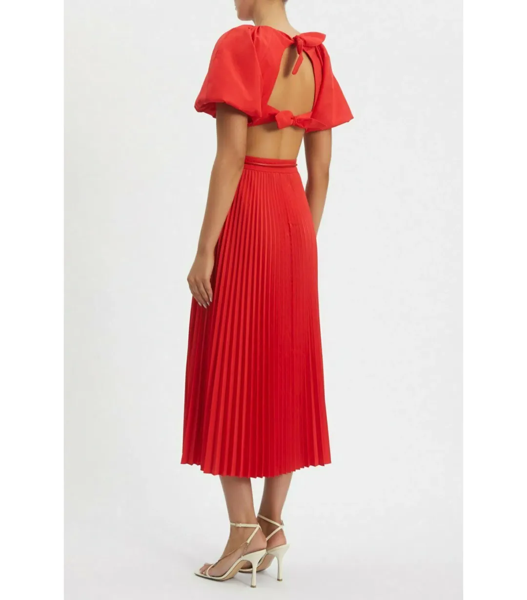 Rebecca Vallance Puff Sleeve Open Back Dress Red Size AU 6 for rent on The Volte - main image