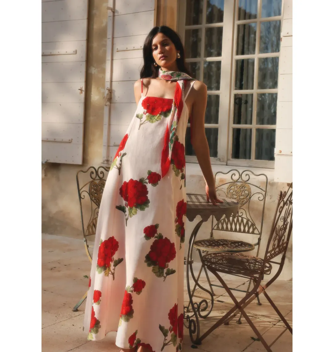 Morton Mac Camilla Dress in Crimson Ivy Size S / AU 8  for rent on The Volte - main image