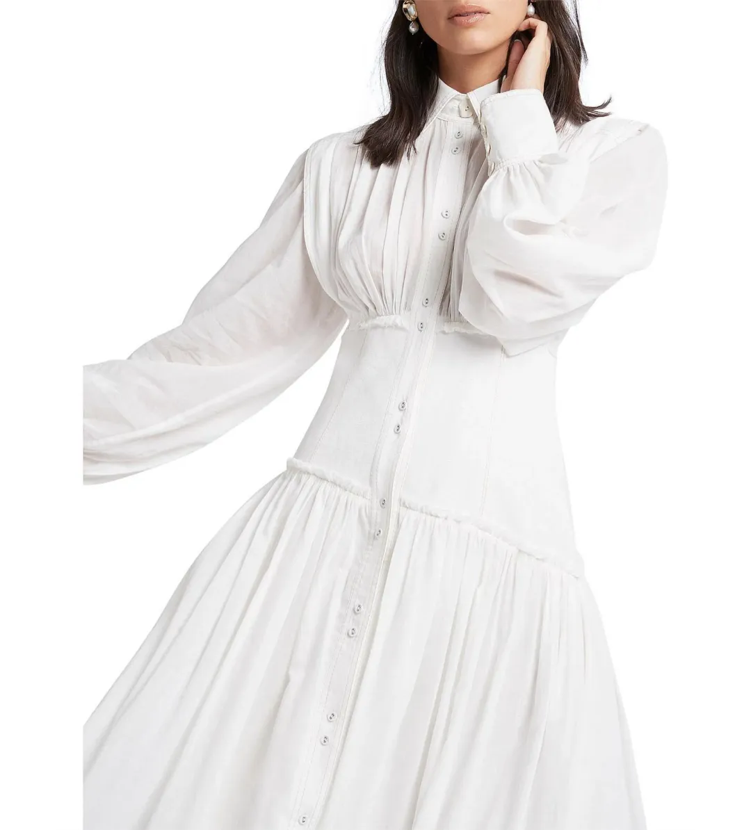 Aje Utopia Long Sleeve Maxi Dress White Size 8 for rent on The Volte - main image