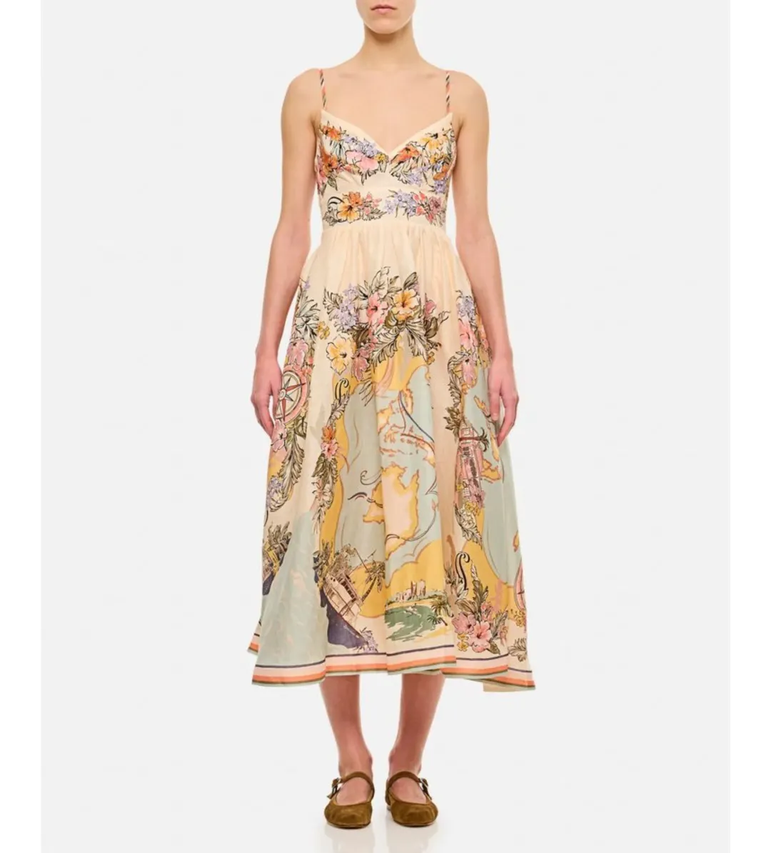 Zimmermann Tallow Tucked Bodice Midi Dress Nautical Map Size 2/AU 12 for rent on The Volte - main image