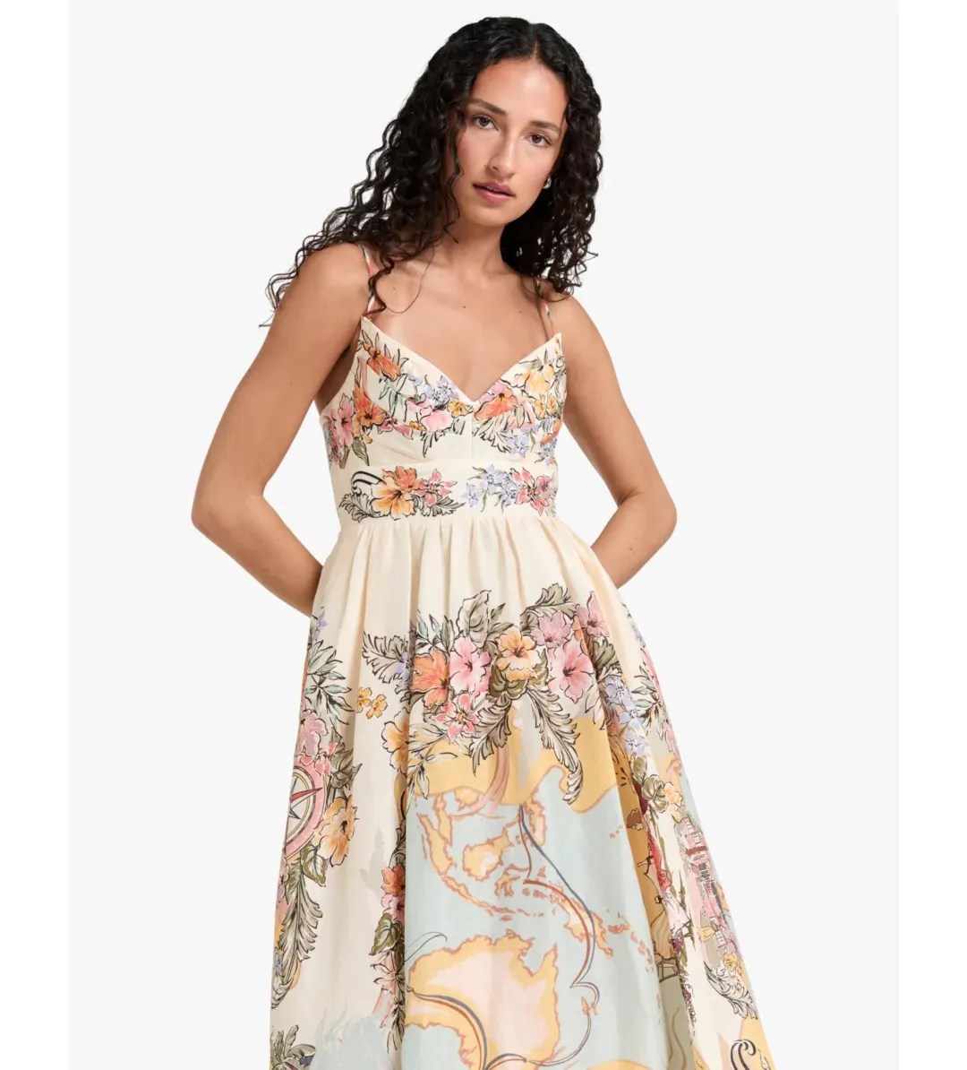 Zimmermann Tallow Tucked Bodice Midi Dress Nautical Map Size 2/AU 12 for rent on The Volte - main image