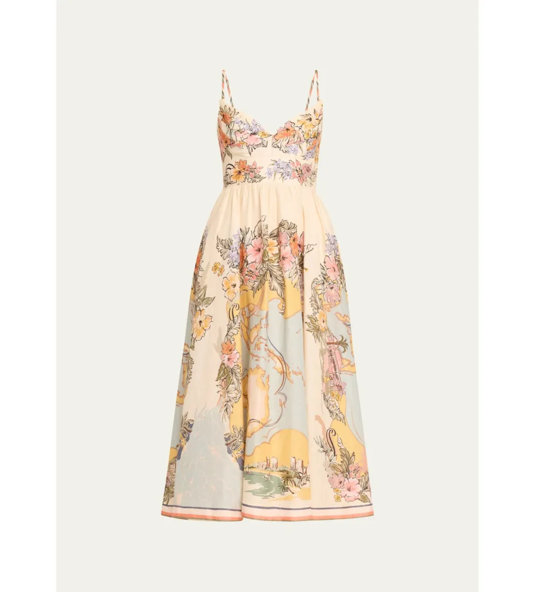 Zimmermann Tallow Tucked Bodice Midi Dress Nautical Map Size 2/AU 12 for rent on The Volte - main image
