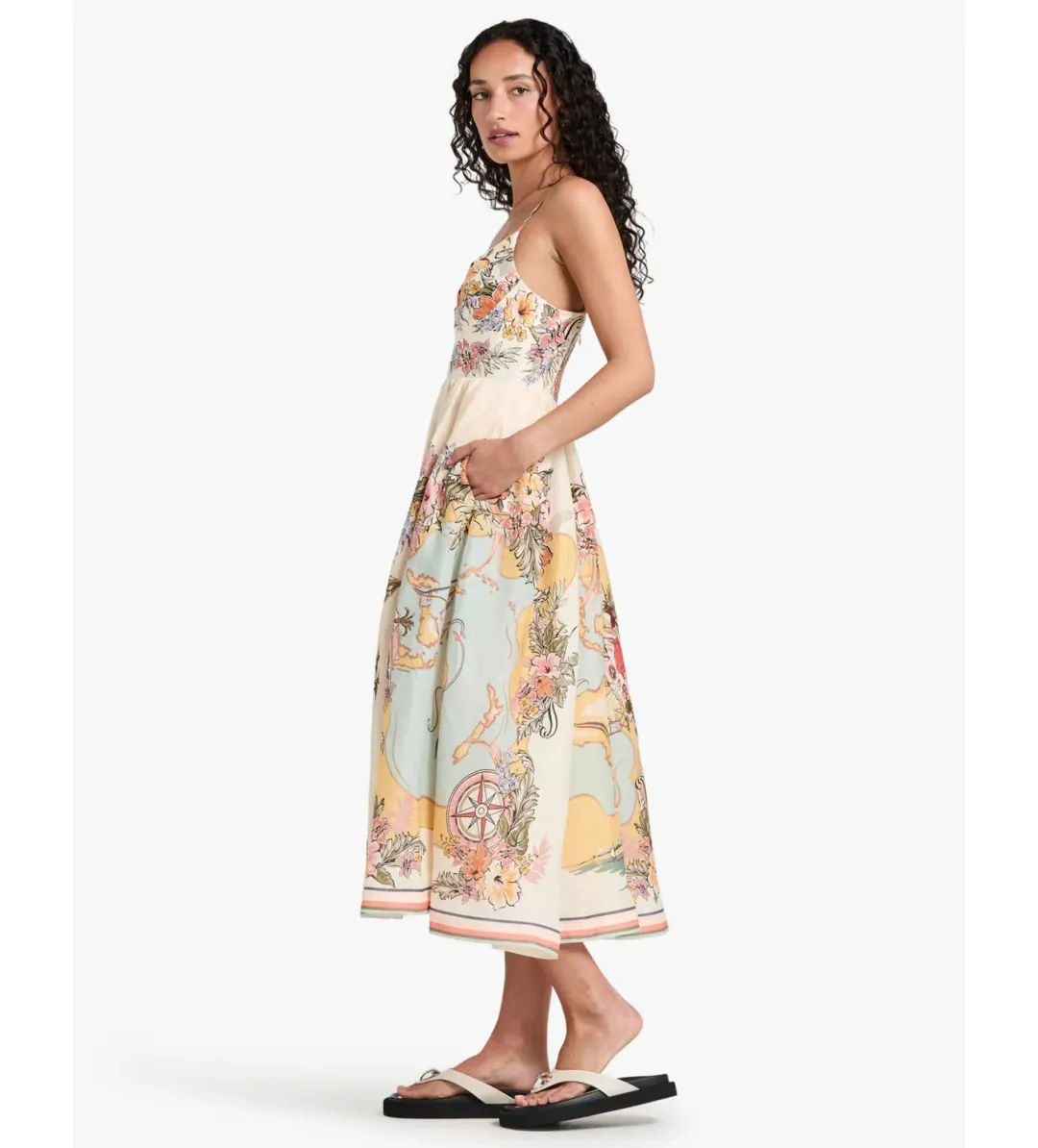 Zimmermann Tallow Tucked Bodice Midi Dress Nautical Map Size 2/AU 12 for rent on The Volte - main image