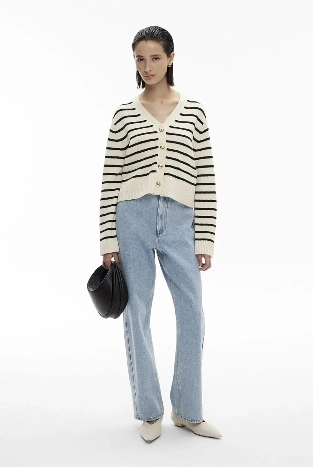Witchery Boxy Knit Cardigan Black Stripe Size XS / AU 8 for rent on The Volte - main image