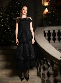 Barino Kascade Tiered Ruffle Midaxi Midi Black Size AU 10 for rent on The Volte - image 6