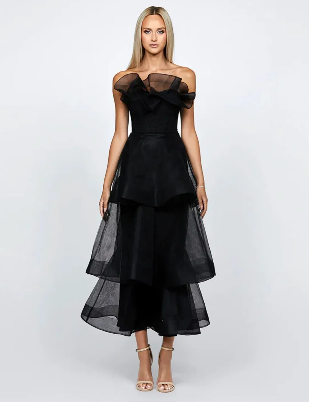 Barino Kascade Tiered Ruffle Midaxi Midi Black Size AU 10 for rent on The Volte - main image