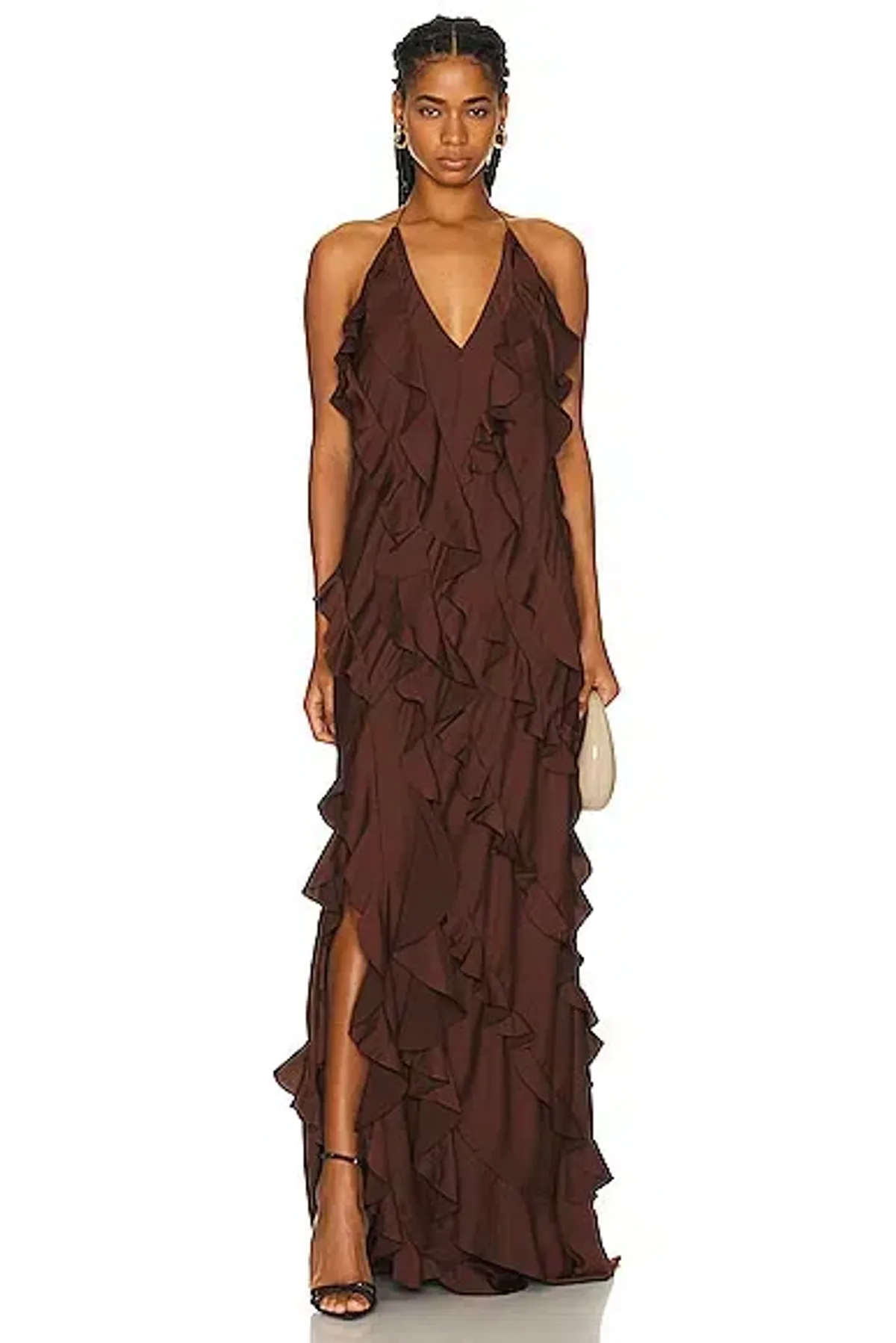 Anna October Reneta Ruffle Maxi Brown Size AU 10 for rent on The Volte - main image