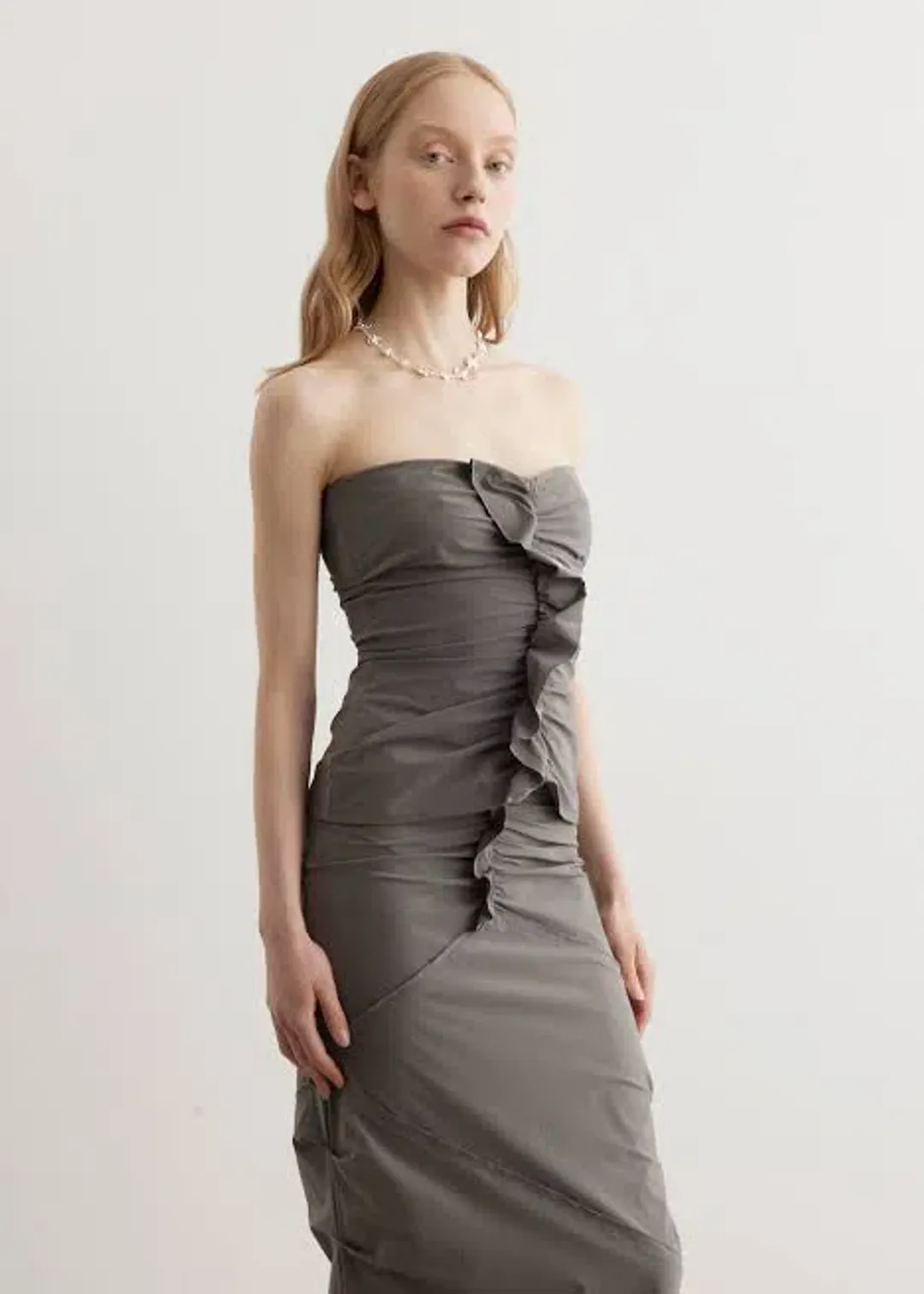 Paris Georgia Minimal Ruffle Top & Skirt Set Grey Size 10 for rent on The Volte - main image