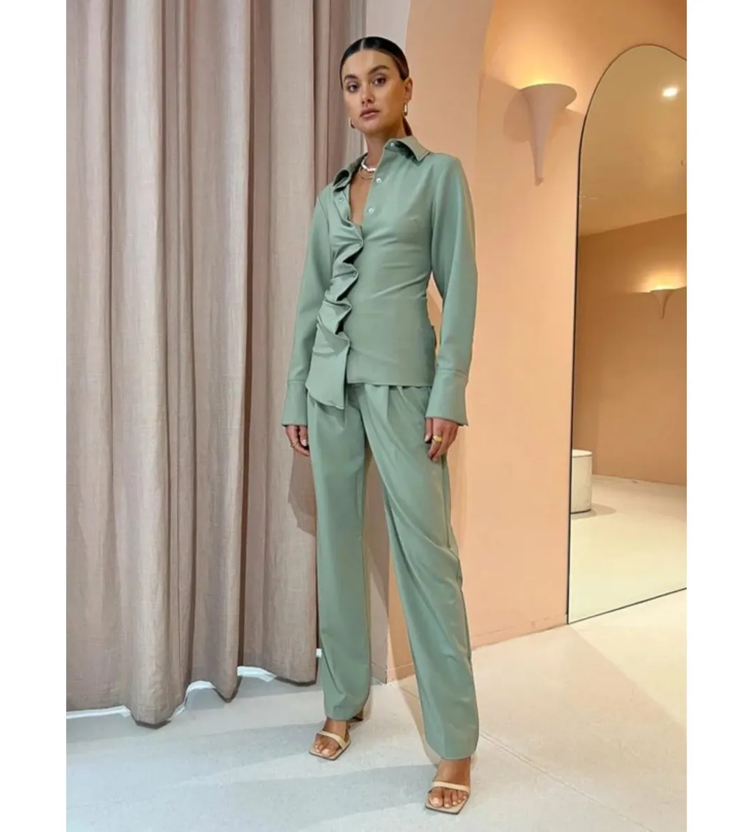 Sir the Label Adrien Tuck Shirt and Pants Set Sage Size 0/AU 6 for rent on The Volte - main image