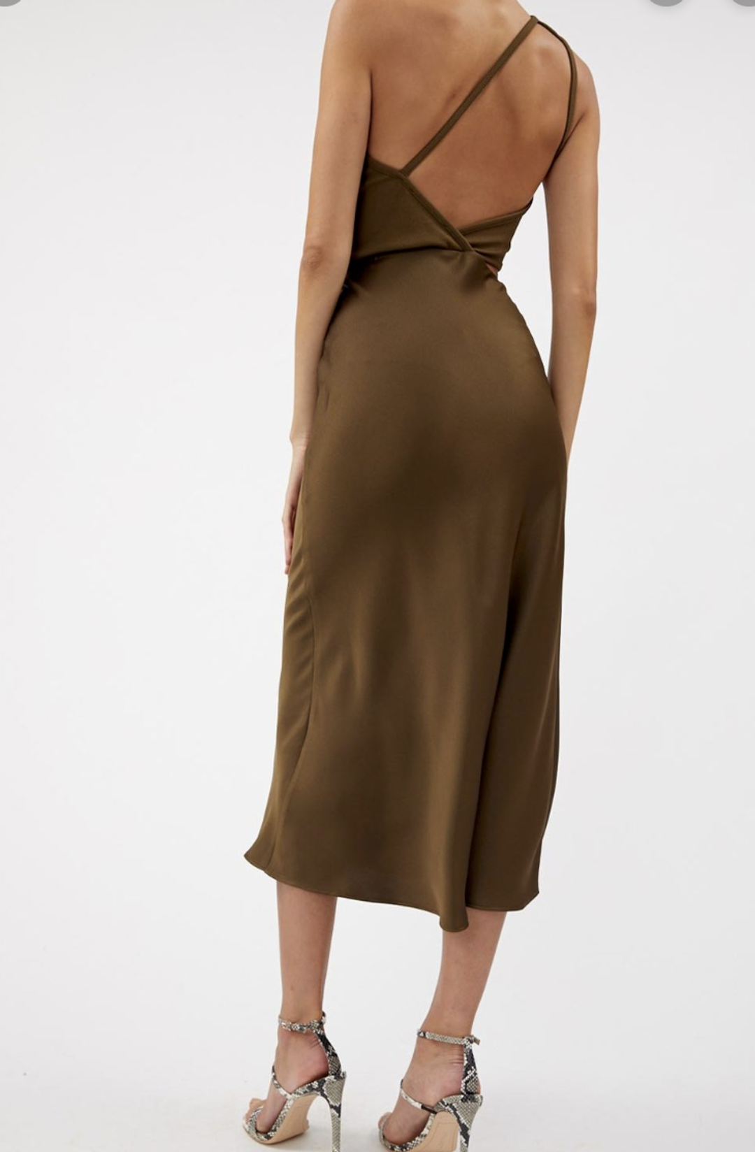 Christopher Esber Rib Bias Midi Dress Olive Size 6 for rent on The Volte - main image