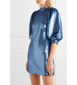 Ganni Forever Sequin Mini Dress in Blue Size 10 for rent on The Volte - image 2