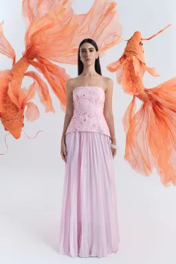 Justin Tong Cascade Pleated Gown Pink Size 12   for rent on The Volte - image 1