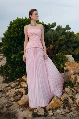 Justin Tong Cascade Pleated Gown Pink Size 12   for rent on The Volte - image 6