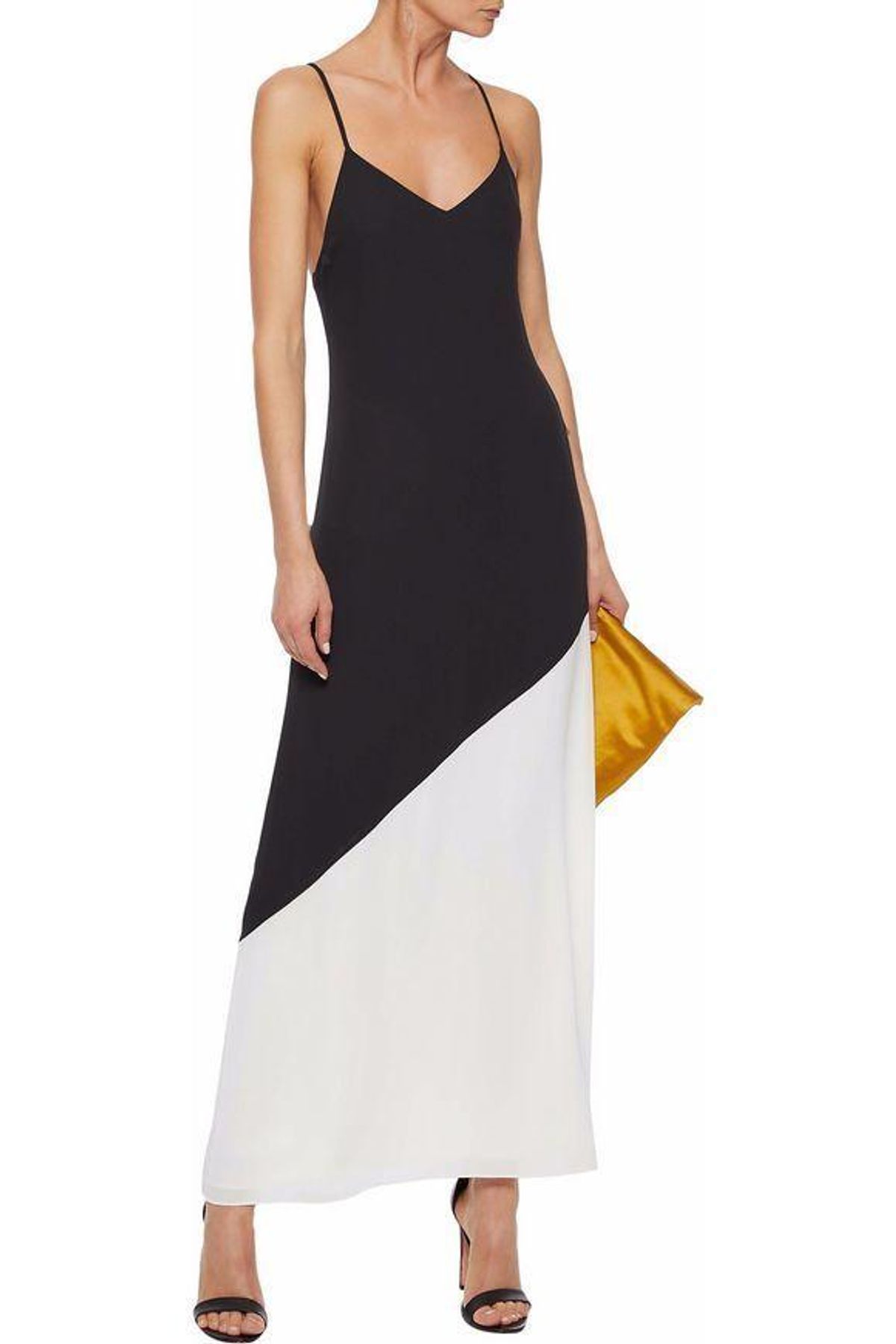 Alice and Olivia Maggie Two Tone Crepe De Chine Maxi Dress Black/White Size 4 for rent on The Volte - main image