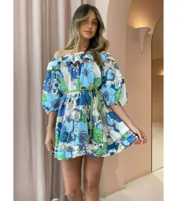 Alemais Farrah Ruffle Mini Dress Blue Floral Size  AU 10 for rent on The Volte - image 2