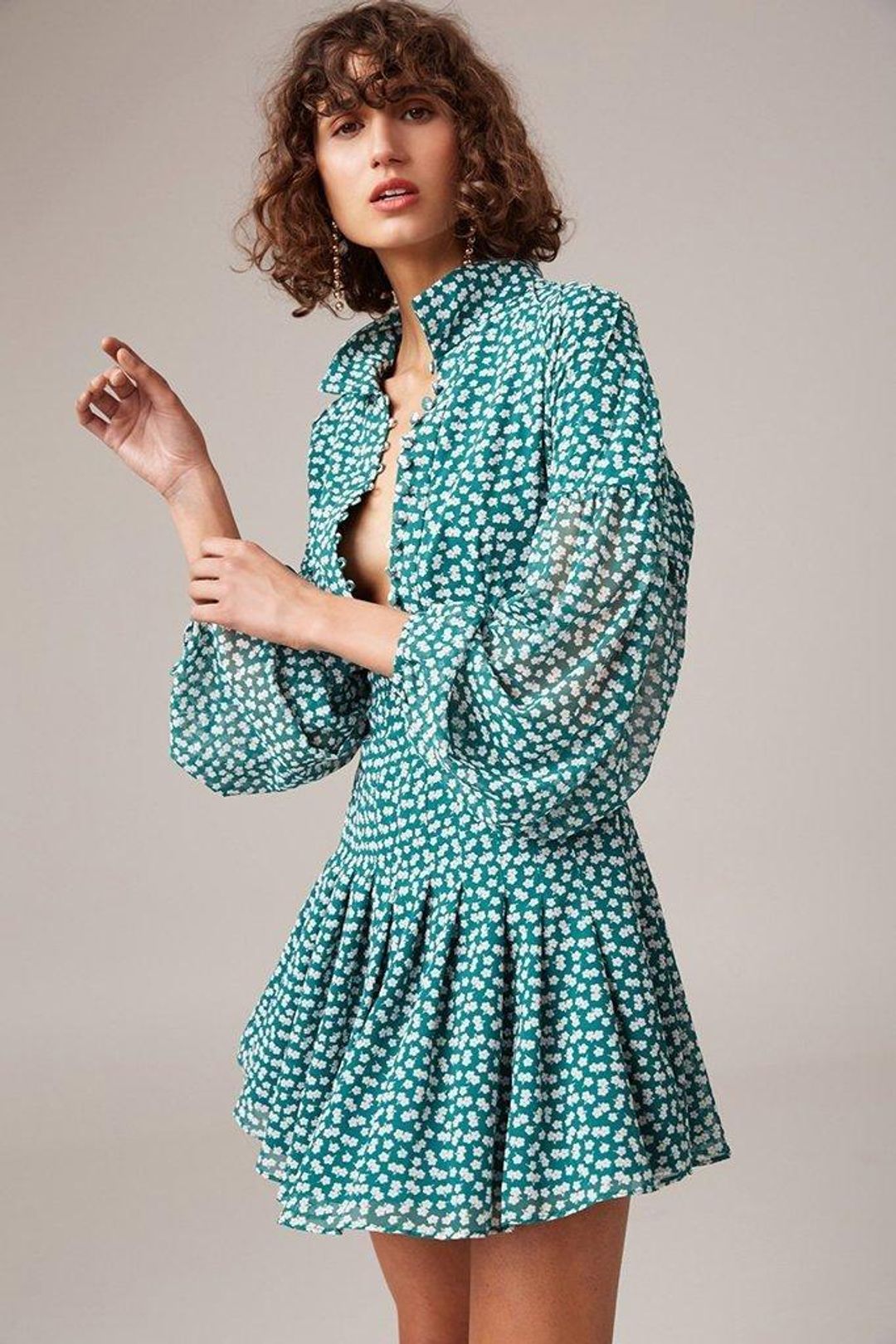 C/MEO COLLECTIVE Be About You Long Sleeve Dress Green Daisy Size 12 for rent on The Volte - main image