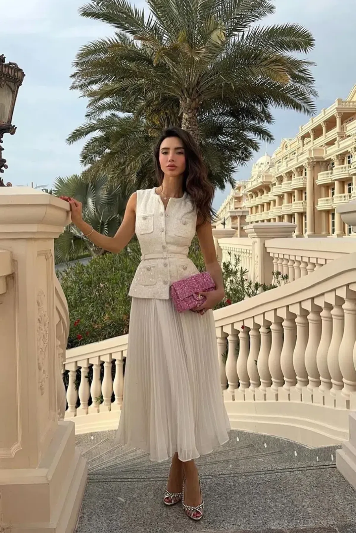 Self-portrait Sequined Bouclé Midi Dress White Size AU 12 for rent on The Volte - main image