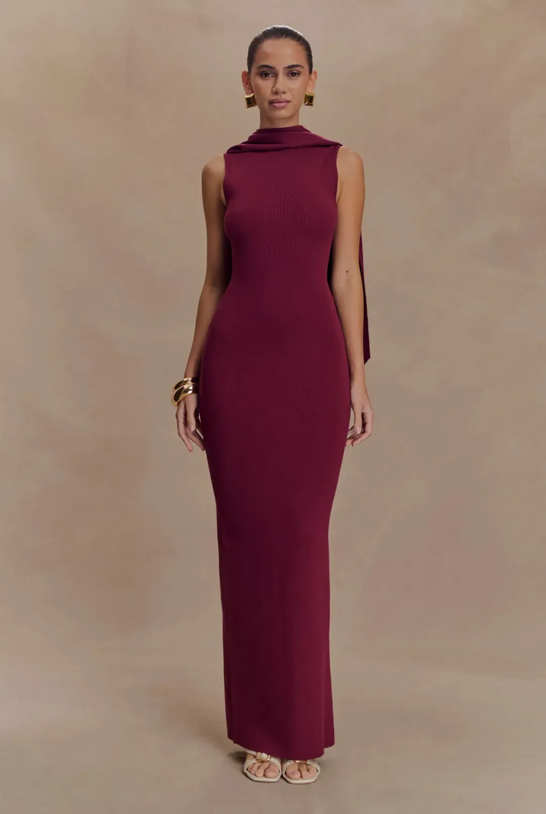 Meshki Knit Scarf Maxi Dress  Merlot Size 8 for rent on The Volte - main image