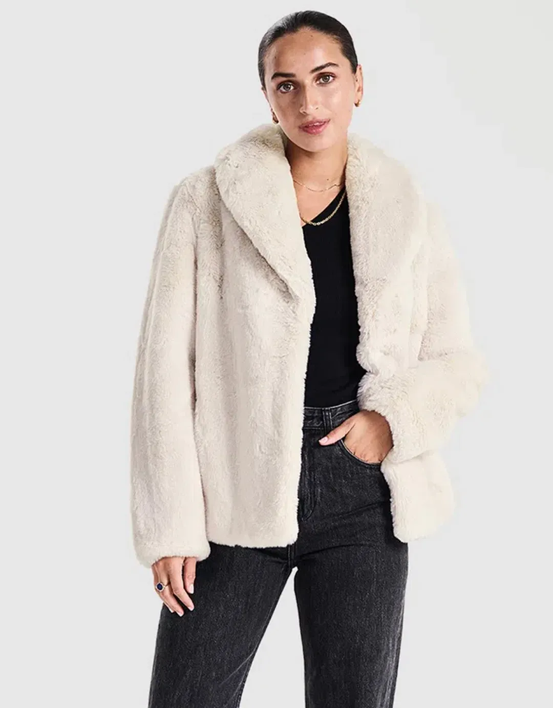 Ena Pelly Marni Faux Fur Jacket Bone Size AU 12 for rent on The Volte - main image