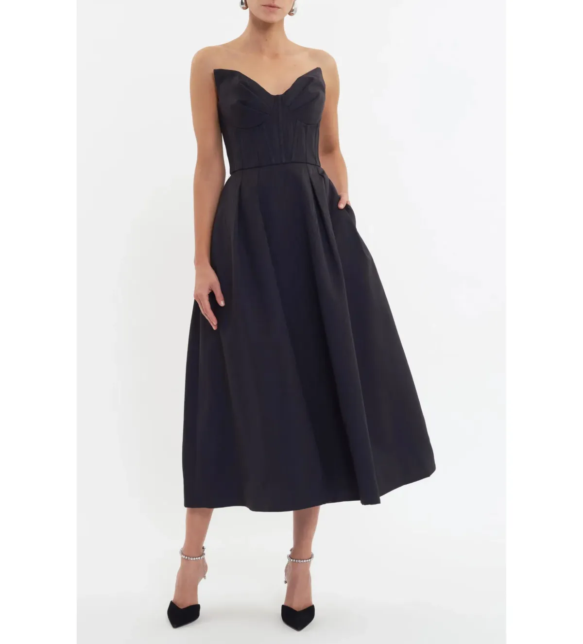 Rebecca Vallance Luiza Strapless Midi Dress Black Size AU 8 for rent on The Volte - main image